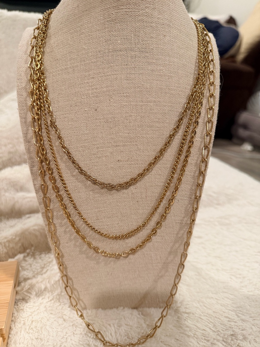 Vintage Multi-Strand Gold tone Layered Necklace